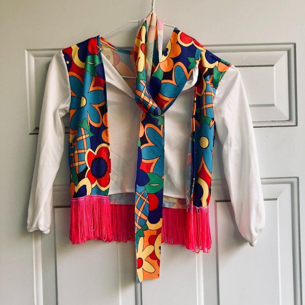Rubies 60s 70s Hippie Groovy Halloween Costume Top Scarf Fringe Women Small USA